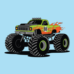 A green monster truck illustration