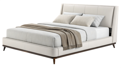  modern furniture of a bed with blanket isolated on white background PNG. AI GENERATED