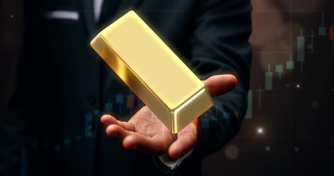 Gold Bar, Gold Footage, Gold Price, Gold bar and American Flag, Gold trading, Up and Down, Increase Gold, Decrease Gold