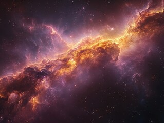 Obraz premium A vibrant nebula with orange and purple hues fills the frame.