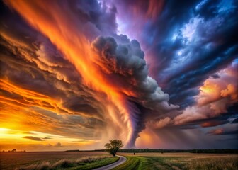 Fototapeta premium Dramatic Tornado Sunset - Long Exposure Storm Photography