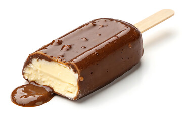Chocolate Covered Ice Cream Bar on White Tempting Dessert Photo.
