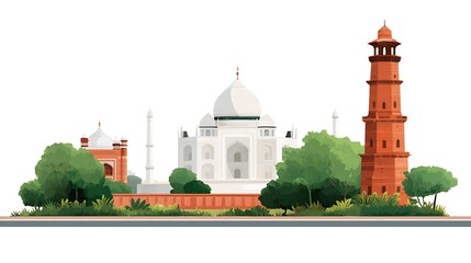 Iconic Taj Mahal With Surrounding Greenery And Historical Architecture Illustrating Indian Heritage