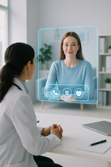 Consultations médicales à distance avec interface de télémédecine intelligente — patient en visioconférence avec médecin grâce à une technologie de santé connectée