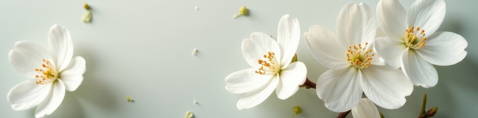 Fototapeta premium Crisp white blooms, subtle shadows, refined floral composition, romantic, backdrop, blossom