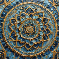 Naklejka premium Elegant Blue Mandala Design in High-Resolution Vector Format Featuring Intricate Symmetrical Patterns and Sacred Geometry, Soothing Indigo Aqua and Sky Blue Tones for a Calm and Meditative Aesthetic.