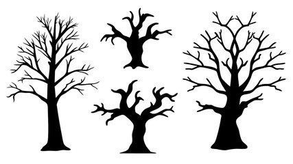 set of bare branches silhouette vector on white background