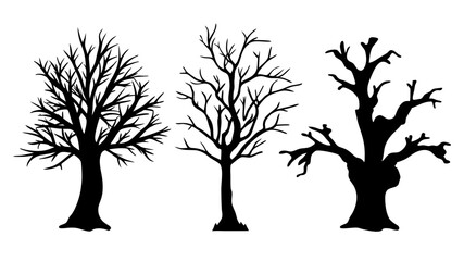 set of bare branches silhouette vector on white background