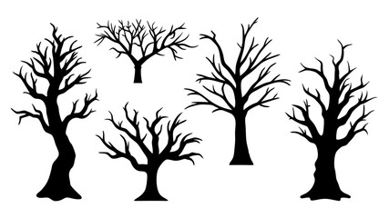 set of bare branches silhouette vector on white background