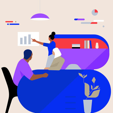 coworking space
team collaboration
office illustration
modern workplace
business meeting
flat design
minimalist vector art
corporate diversity
data presentation
creative workspace
reading at