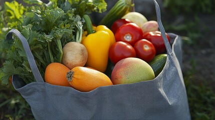 Bag Full of Fresh Harvested Produce Vegetables