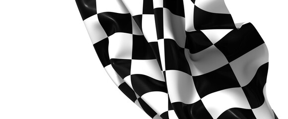 The checkered flag waves signifying victory and the thrill of the finish line