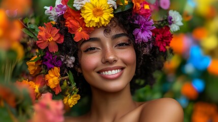 Woman with Flower Crown Smiling Portrait