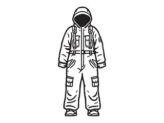 Obraz premium Utility jumpsuit line art creative monochrome fashion drawing for print