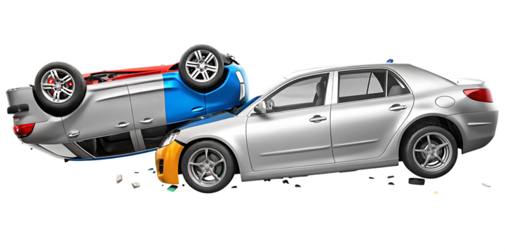 two Cars accident violently facing each other, on isolated white background Generative ai