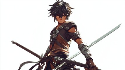 Anime swordsman, digital art.