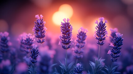 Obraz premium Lavender field illuminated by breathtaking morning sunrise high resolution picture