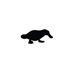 Duck billed platypus silhouette on white background
