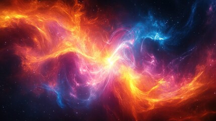 Fototapeta premium Cosmic Dance: A fiery and icy nebula swirls in a mesmerizing celestial ballet, showcasing the universe's dynamic energy and contrasting elements.