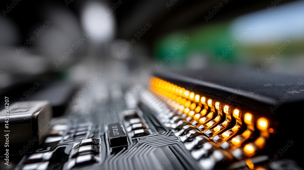 Poster close-up view of illuminated circuit board components