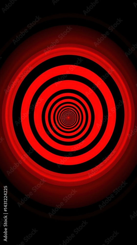 Poster hypnotic red vortex tunnel illusion abstract background with circular pattern and optical effect des