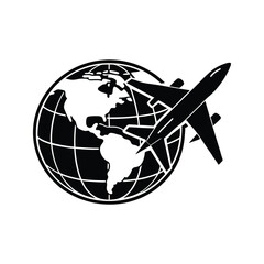 Fototapeta premium Global flight concept icon silhouette vector with white background