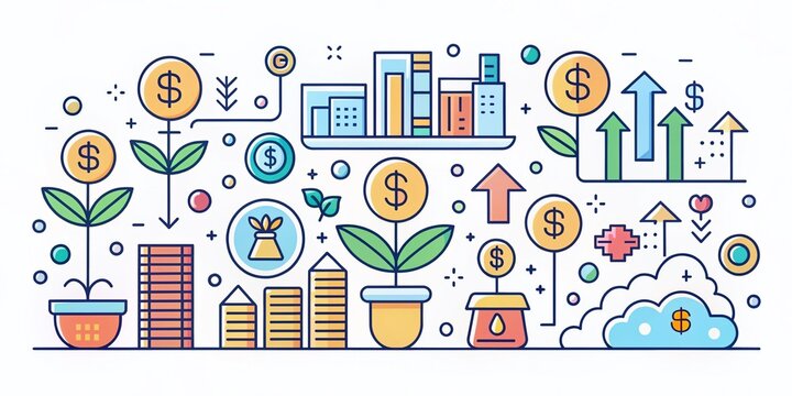 Flat Style Monetization Icons for Website, App, and Print Design