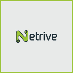 Netrive Logo - Fresh Green Wordmark With Nature and Tech Vibes