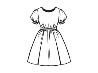 Babydoll dress line art simple black white hand drawn style