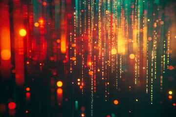 Fototapeta premium Abstract red orange and teal light streaks glowing bokeh background