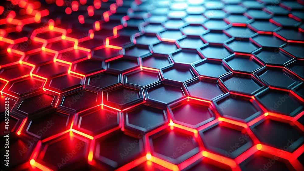 Poster futuristic red hexagon grid: abstract digital background