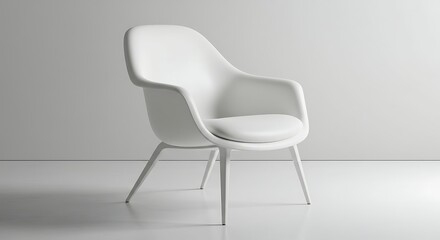 Modern White Chair on White Background in Studio