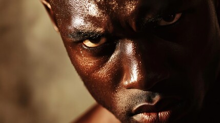 Obraz premium Angry man portrait, close-up, intense gaze, dark background, emotion