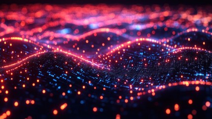 Fototapeta premium Abstract Red and Blue Digital Landscape: A Mesmerizing Visualization of Data Flow and Connectivity in Cyberspace