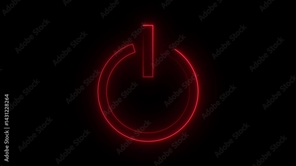 Poster glowing neon power button animation icon screen turn on off switch animated symbol on black backgrou