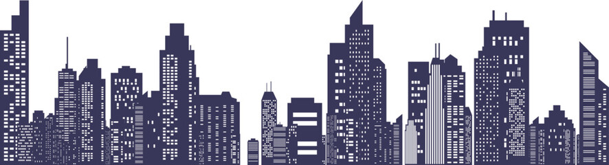 Fototapeta premium City skyline. Panoramic landscape silhouette. Vector horizontal banner of urban cityscape.