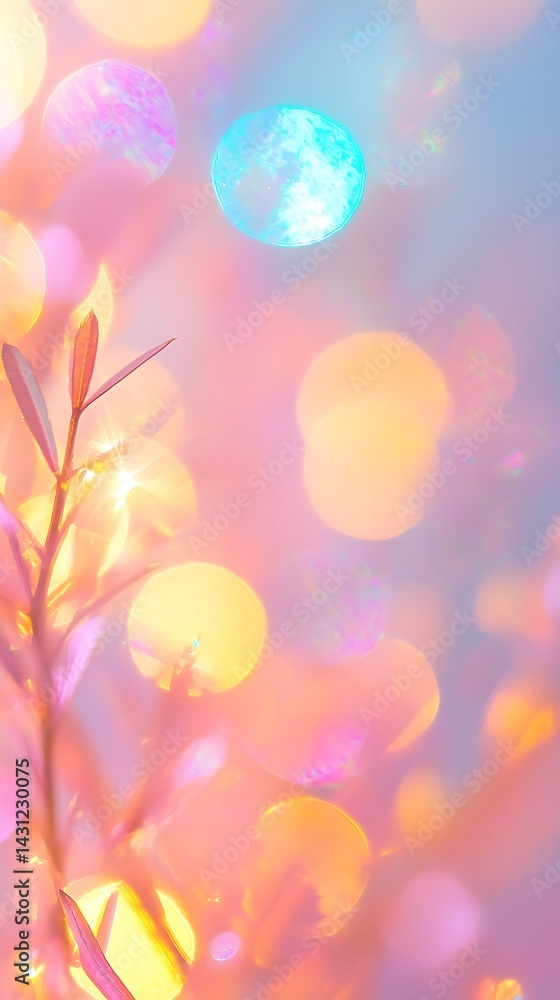Poster pastel bokeh lights abstract background with soft blur and delicate floral elements