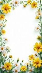 Obraz premium Tiny white & yellow wildflowers create a whimsical, natural frame , wildflower frame, botanical