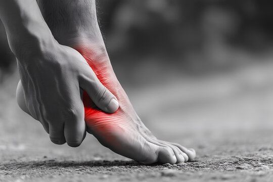 Hand gripping a foot with the arch and ankle area emphasizing the severity of foot pain.
