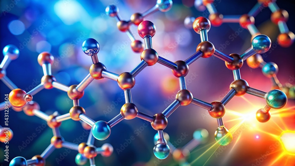 Poster high-resolution 3d model of cortisol hormone: structural formula with depth of field