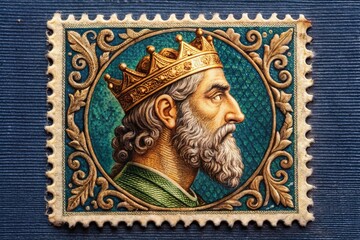 Historic Postage Stamp Design: King David, Detailed Border, Copy Space