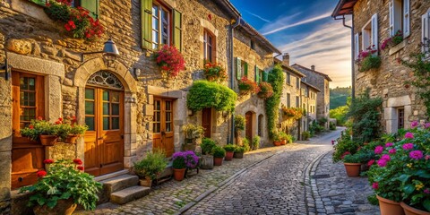 Fototapeta premium Historic Valence Village Street Scene, August 2023 - Charming French Architecture