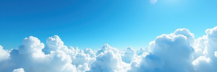 Vast expanse of fluffy white clouds below a vibrant blue sky , blue, view