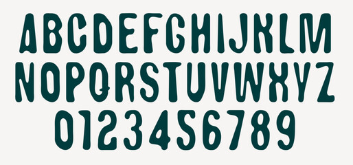 Hand drawn Heavy sans serif simple font with urbanism, stone, concrete, rock theme. Set of Latin alphabet letters and numbers. No AI used