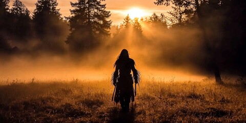 Fototapeta premium Artistic interpretation of an Apache warrior showcasing cultural heritage.