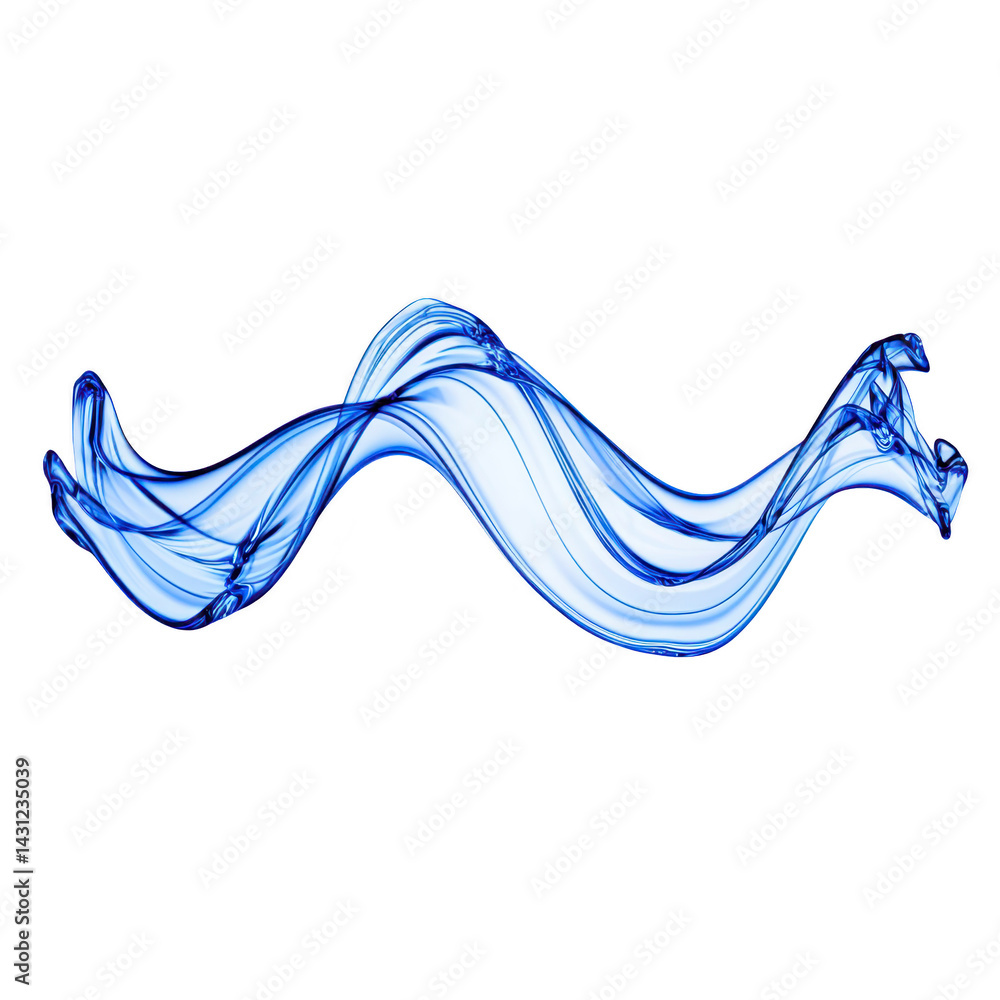 Poster dynamic blue abstract wave pattern flows gracefully against transparency background, creating sense 