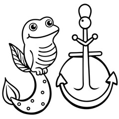 Cute Frog with Mermaid Tail and Anchor Clipart Illustration