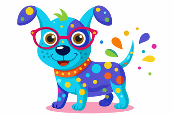 Cute Colorful Puppy Wearing Glasses with Bright Spots