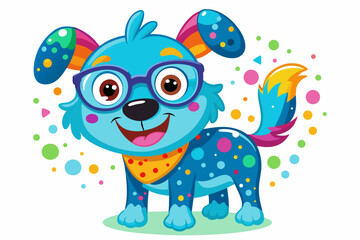 Cute Cartoon Dog with Glasses and Colorful Spots