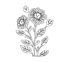 Delicate floral arrangement illustration rendered with crisp minimalist line art style